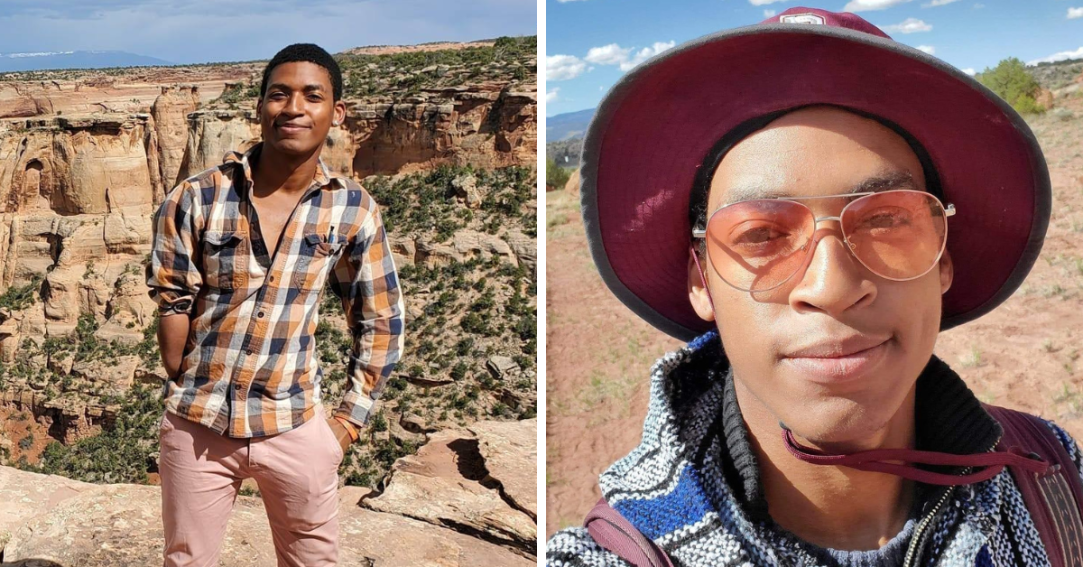 Daniel Robinson standing at the top of a canyon + Selfie of Daniel Robinson