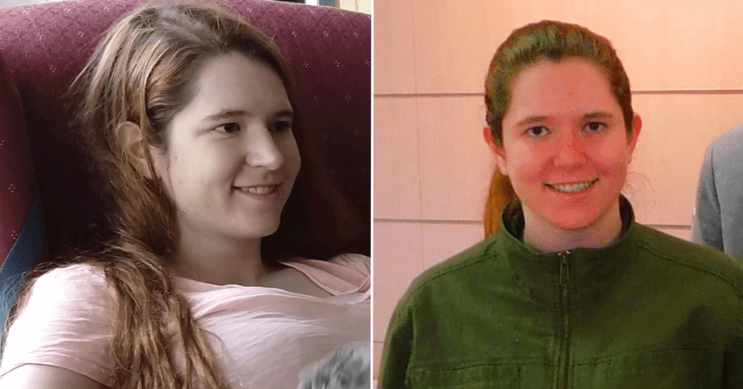 Gwen Brunelle leaning against the back of a couch + Gwen Brunelle wearing a green fleece sweater