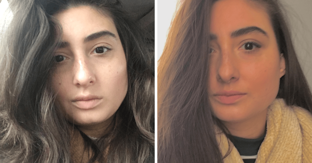 Two selfies of Gretchen Fleming